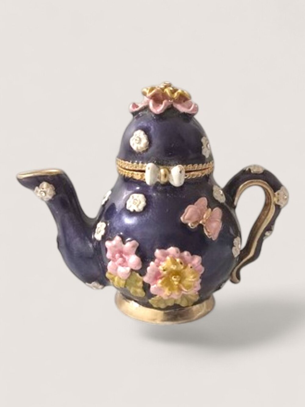 Mini Teapot Trinket Box Hinged Enamel Magnet Closure, Size 1.8" x 2.4" x 2.8"